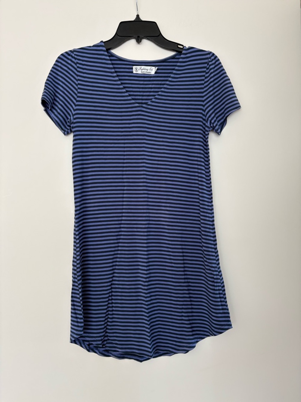 Fighting Eel Navy and Royal Blue Striped V-Neck Mini Dress